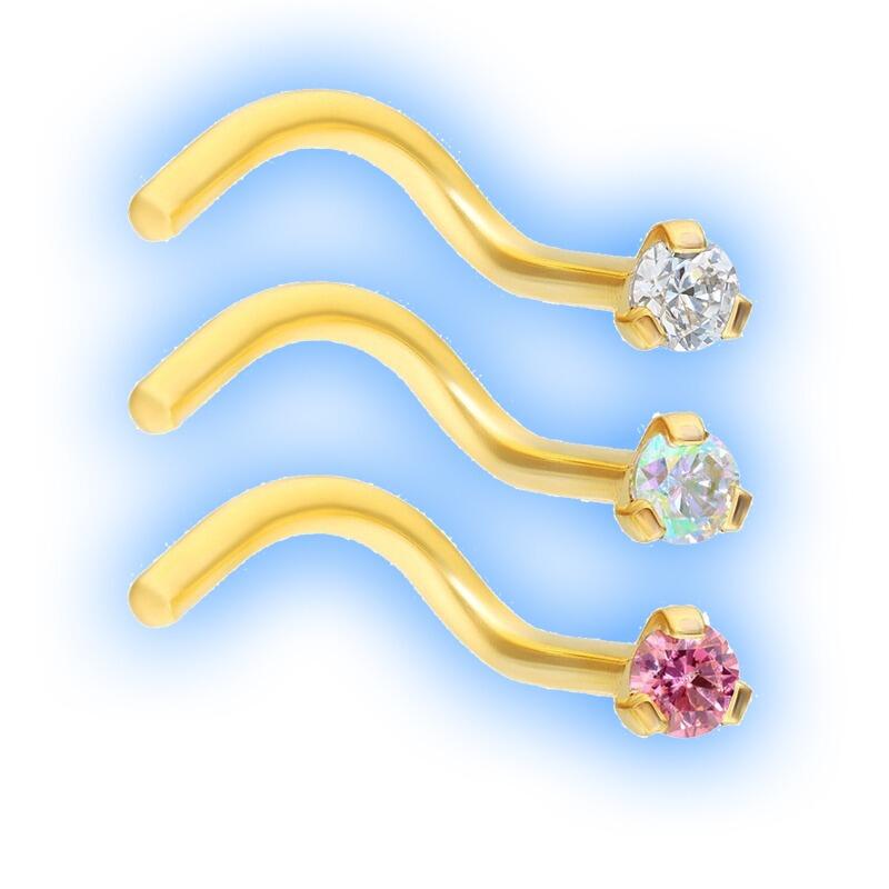 Zircon Gold Titanium Claw Set Jewel Nose Stud - 1mm (18g)