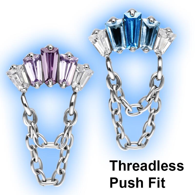Crystal Ocean Gleam - Titanium Threadless Push Fit Body Piercing Attachment