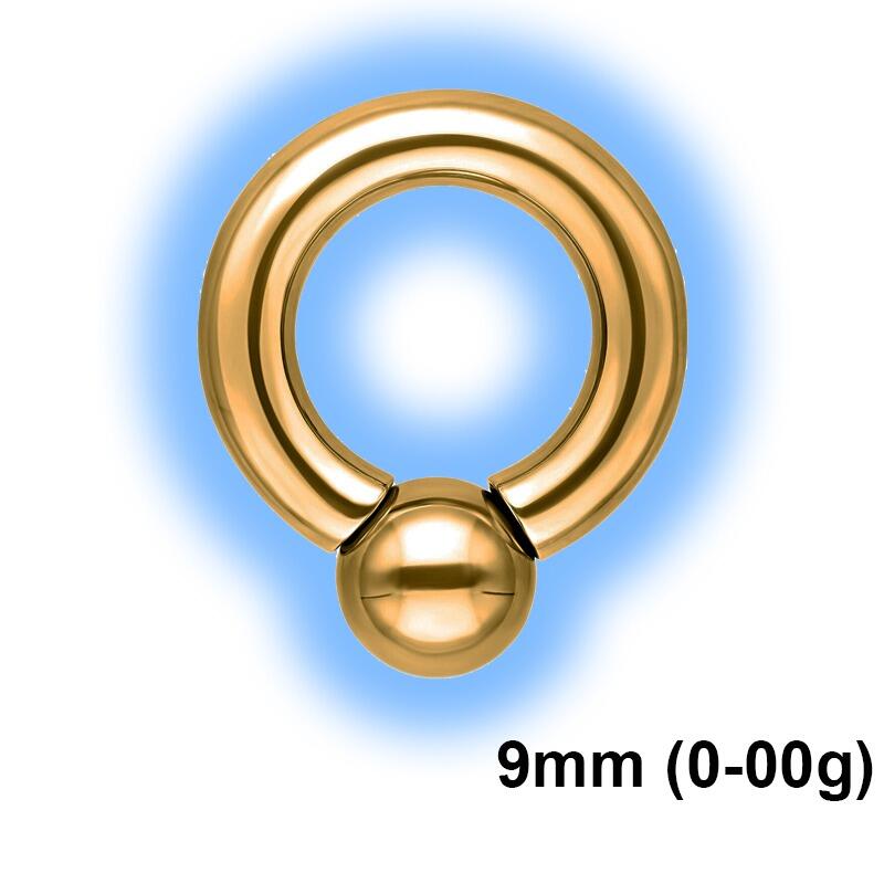 Large Gauge Gold PVD Titanium BCR Ring with Screw on Ball - 9mm gauge