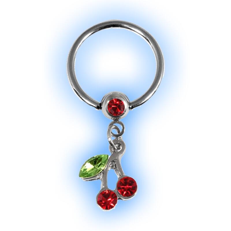 Stainless Steel Ring & Jewelled Cherries