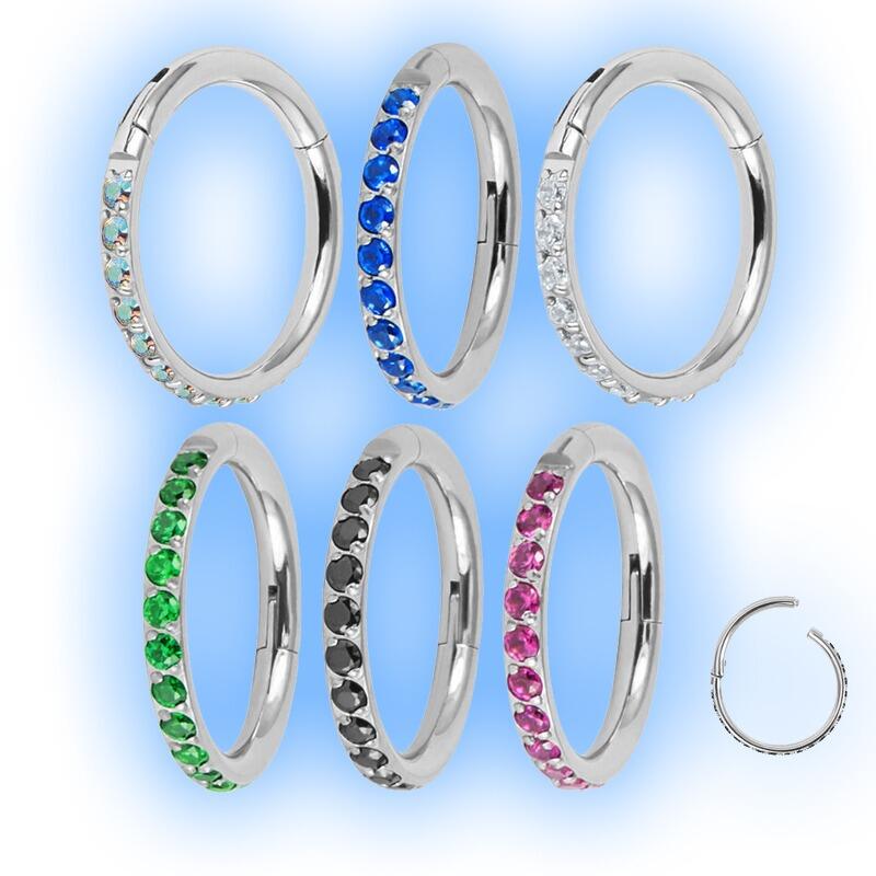 Titanium Hinged Clicker Ring - Jewelled Edge