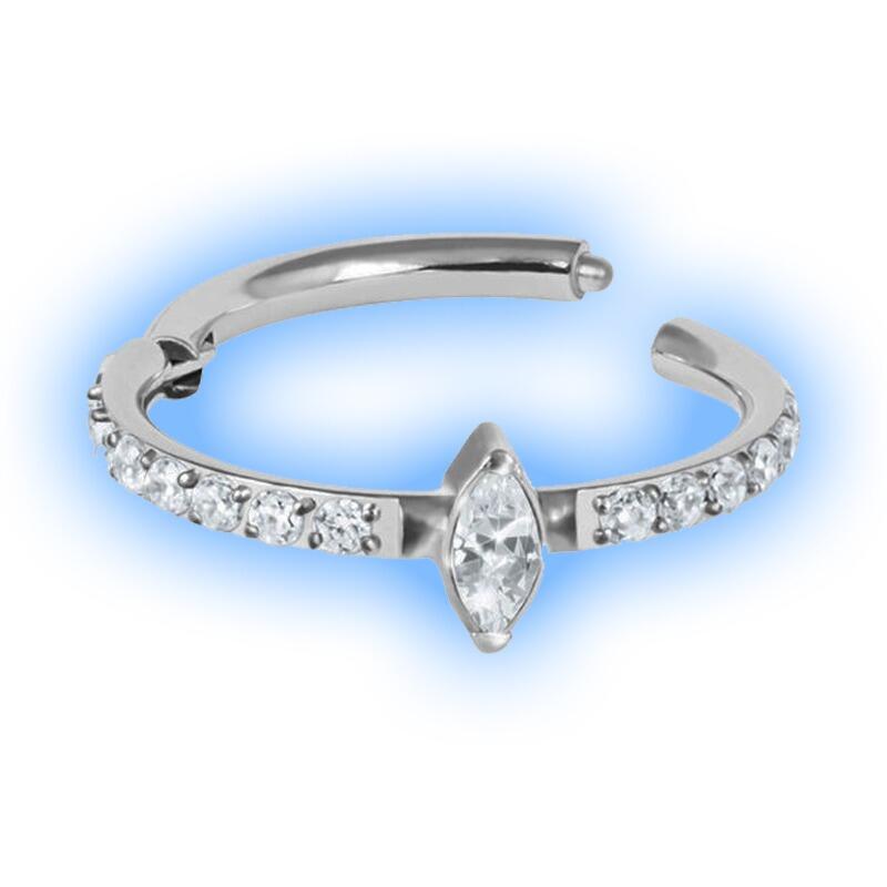 Titanium Hinged Clicker Ring - Pave Jewelled Marquise