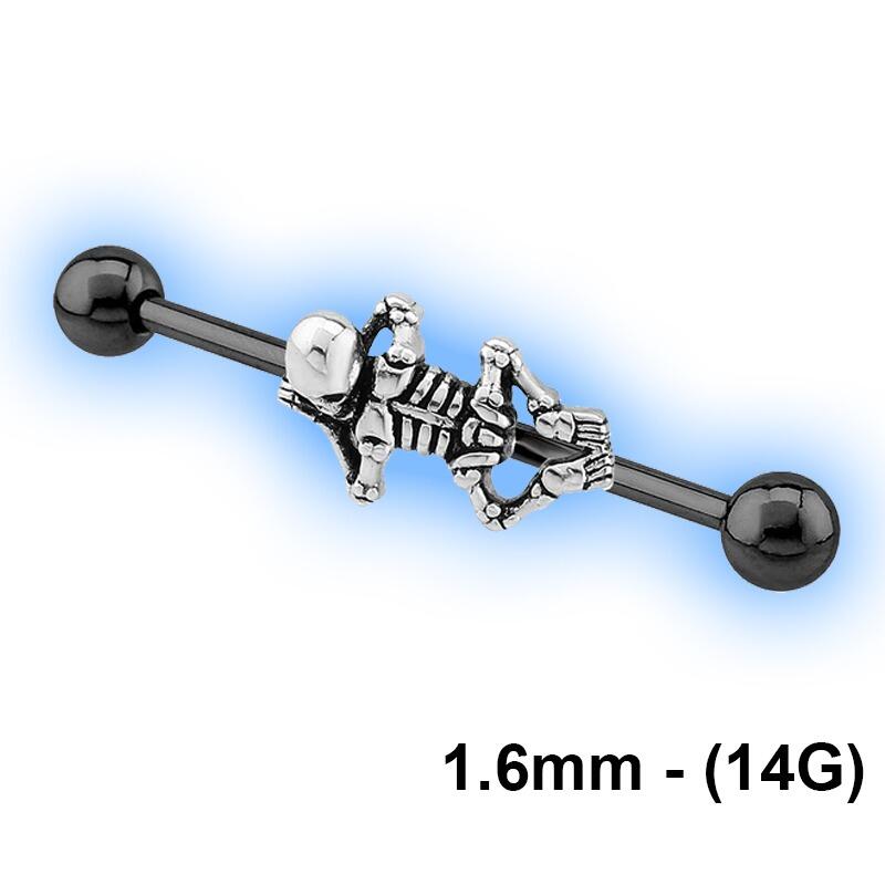 Steel Scaffold Industrial Barbell 1.6mm (14g) - Black Skeleton Bar