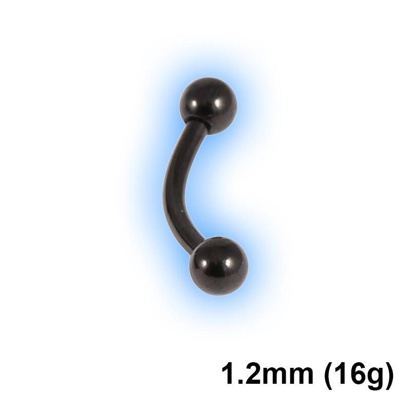 Black PVD Titanium Plain Micro Curved Barbell With Balls - 1.2mm (16g)