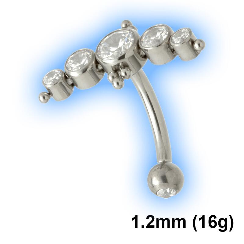 Internal Thread Titanium Micro Bar Gem Crescent With Beads  - 1.2mm (16g) INT