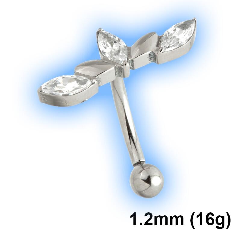 Internal Thread Titanium Micro Bar Marquise Jewelled Cluster  - 1.2mm (16g) INT