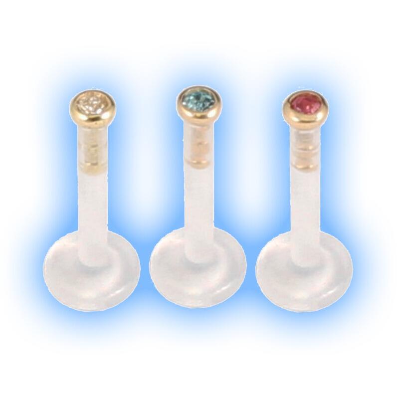 Bioflex Push Fit Labret Stud - 18K Gem Disk (1.8mm)