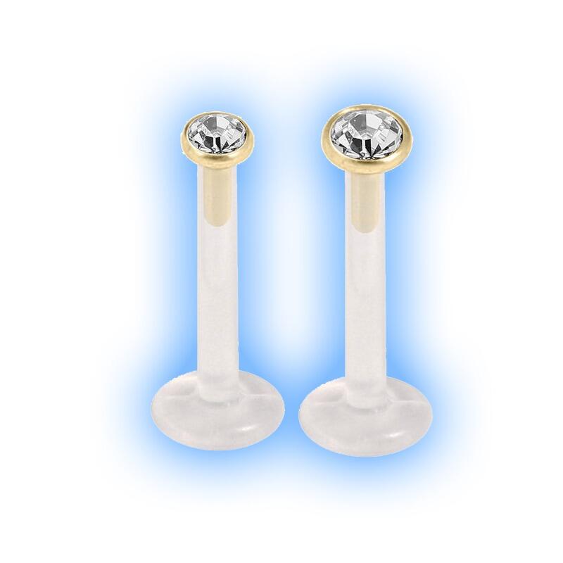 Bioflex Push Fit Labret Stud - Gold PVD Steel Gem Disk