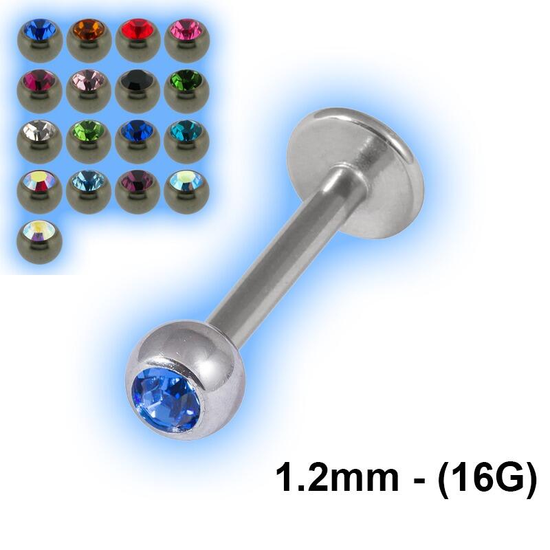 Surgical Steel Jewelled Ball Labret Stud - 1.2mm (16 gauge)