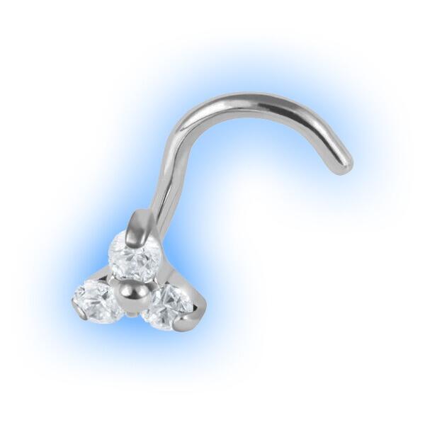 Titanium Bent  Tri Jewelled Nose Stud