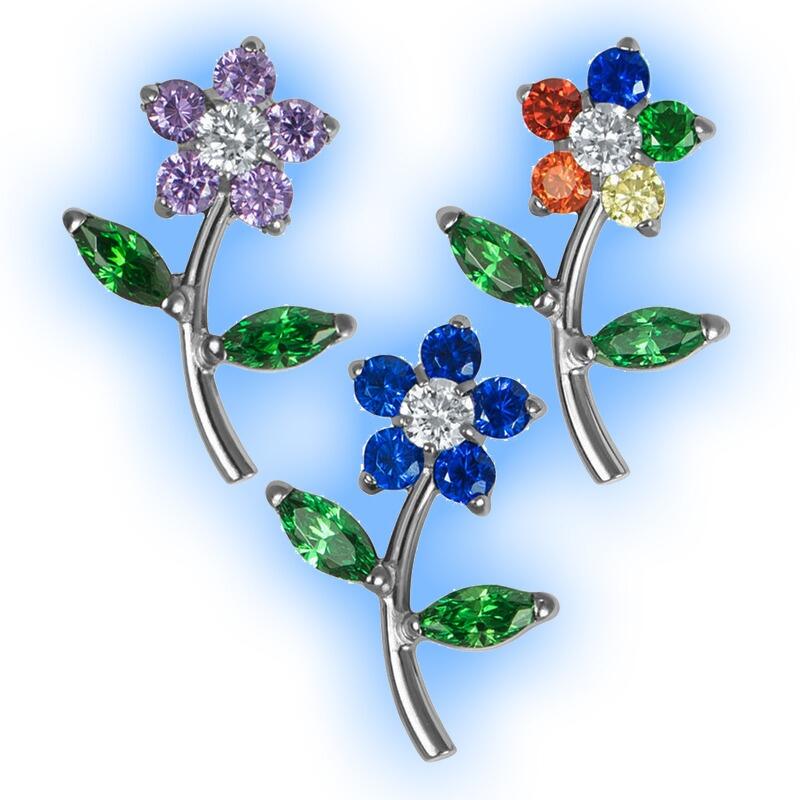 Titanium 1.2mm (16g) Internally Threaded Attachment - Claw Set Jewelled Stem Flower