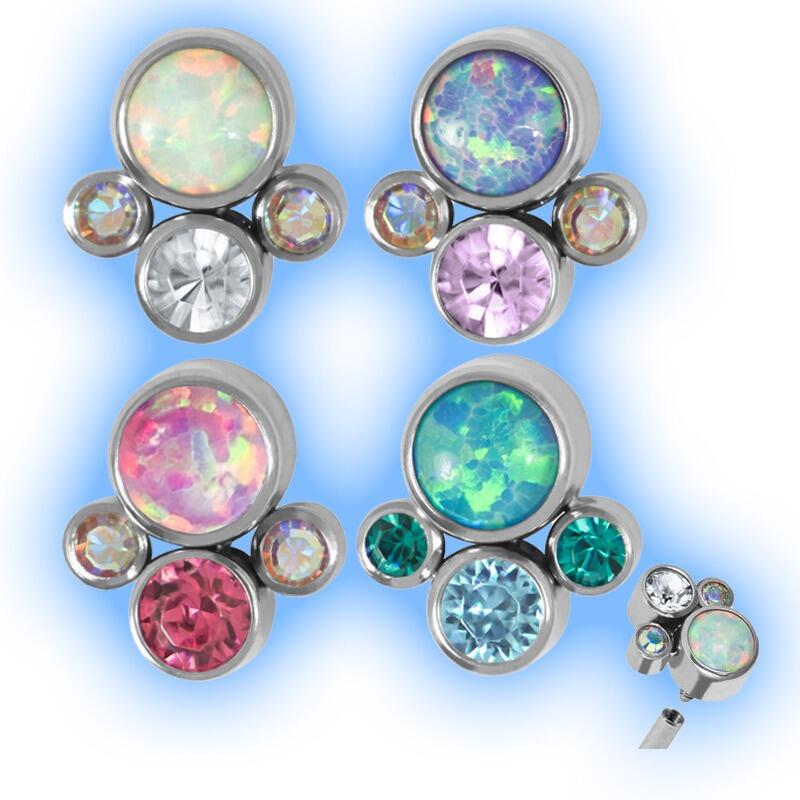 1.2mm (16g) Titanium Internally Threaded Attachment - Opal Gem Quad