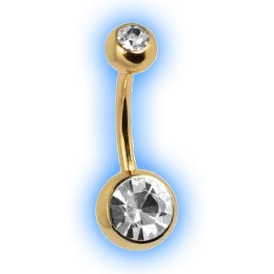 Double Jewelled Gold PVD Titanium Belly Bar