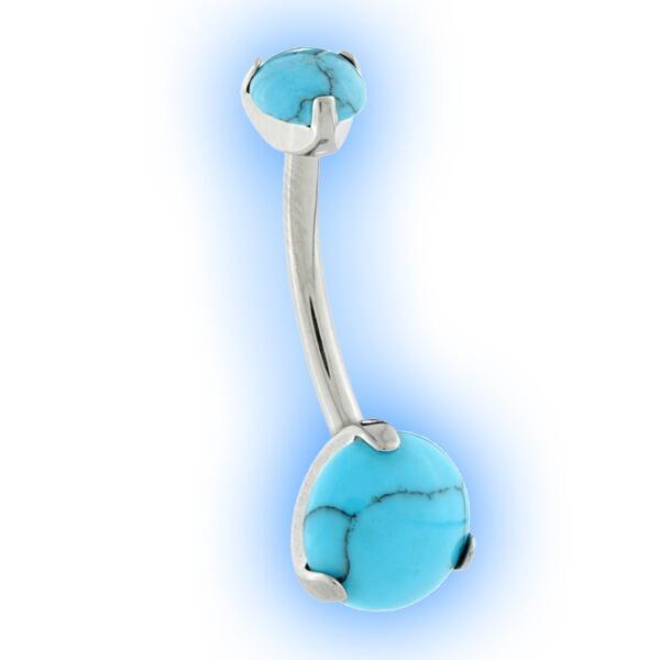 Titanium External Thread Claw Set Belly Bar - Turquoise