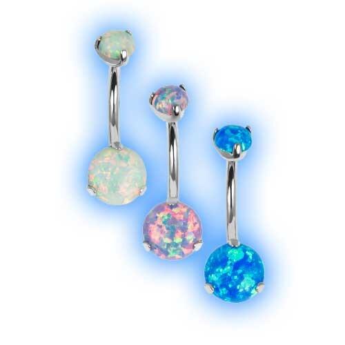 Titanium Internal Thread Opal Belly Bar