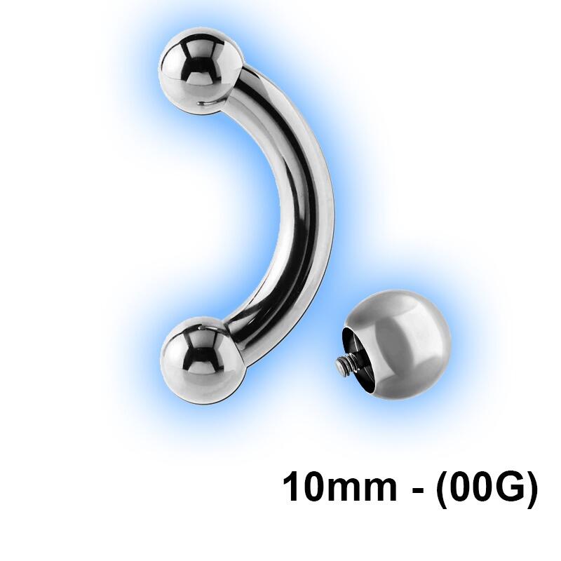 Large Gauge Curved Surgical eSteel PA Barbell 10mm (00g) - Internally Threaded Balls