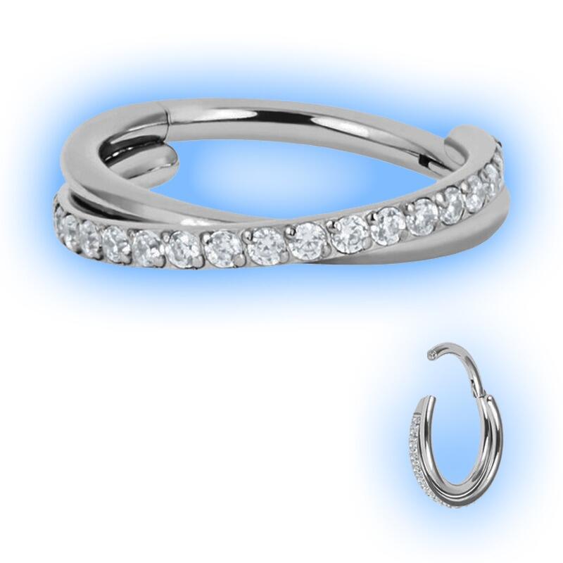 Titanium Hinged Clicker Ring - Jewelled Crossover