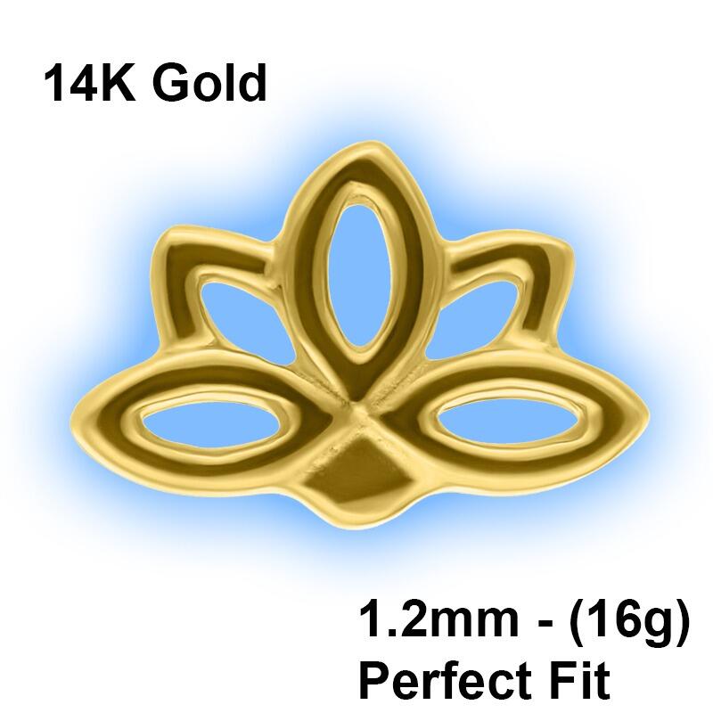 Perfect Fit 14K Gold Attachment for 1.2mm Perfect Fit Labret Studs - Lotus Flower