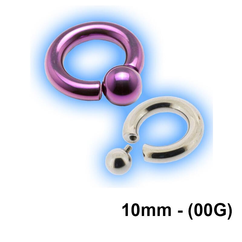 10mm - 00g Titanium BCR with Screw In Ball - Large Gauge Captive Bead Ring