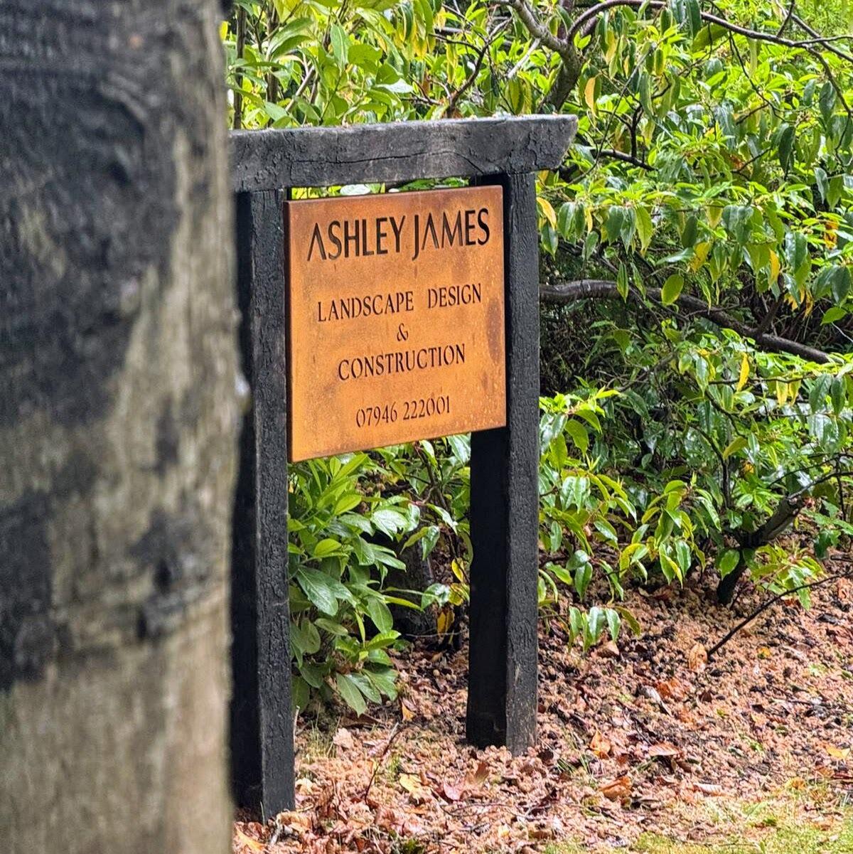 Rustic landscape garden designer Corten steel sign - Custom font