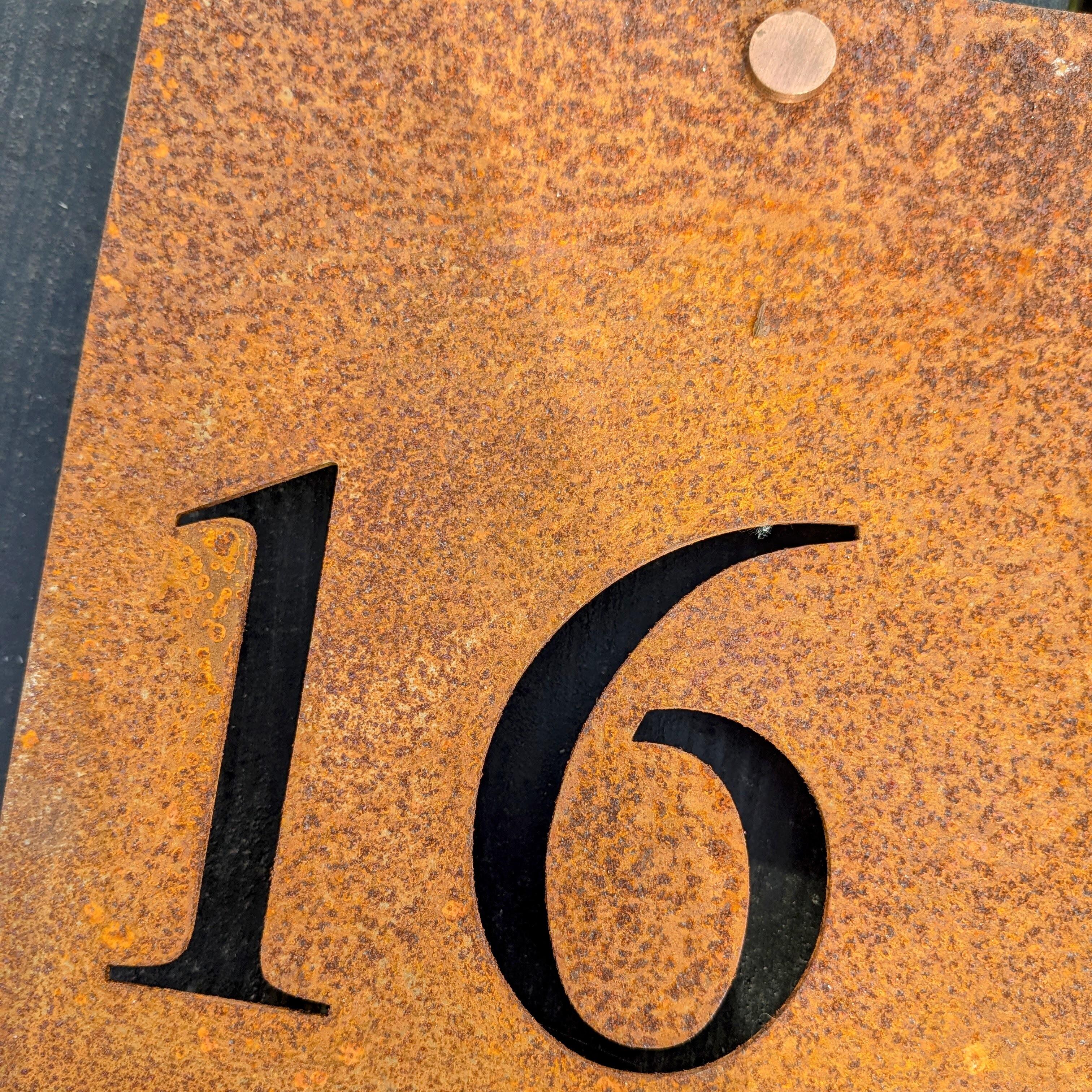 House number made from corten steel