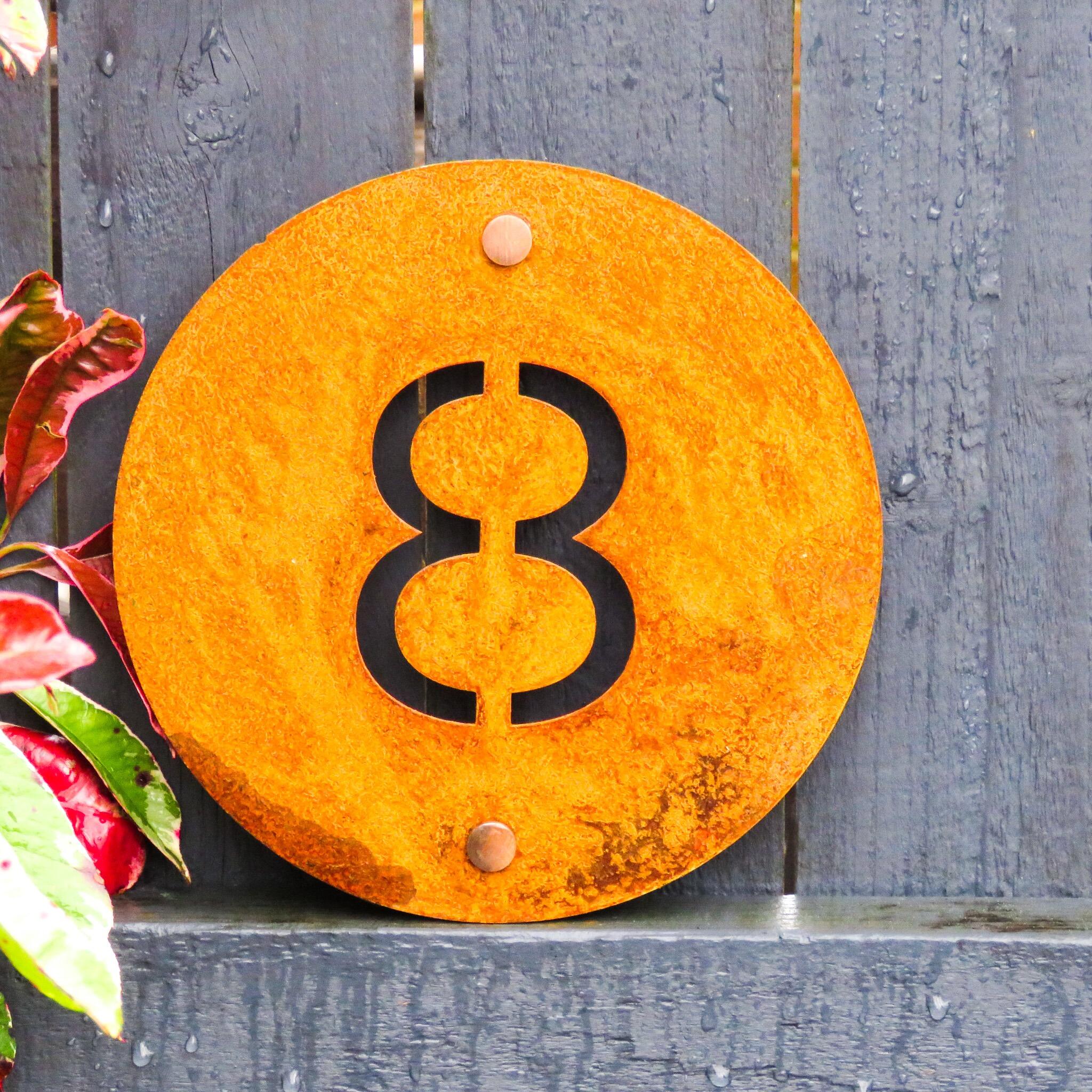 Corten steel house number sign