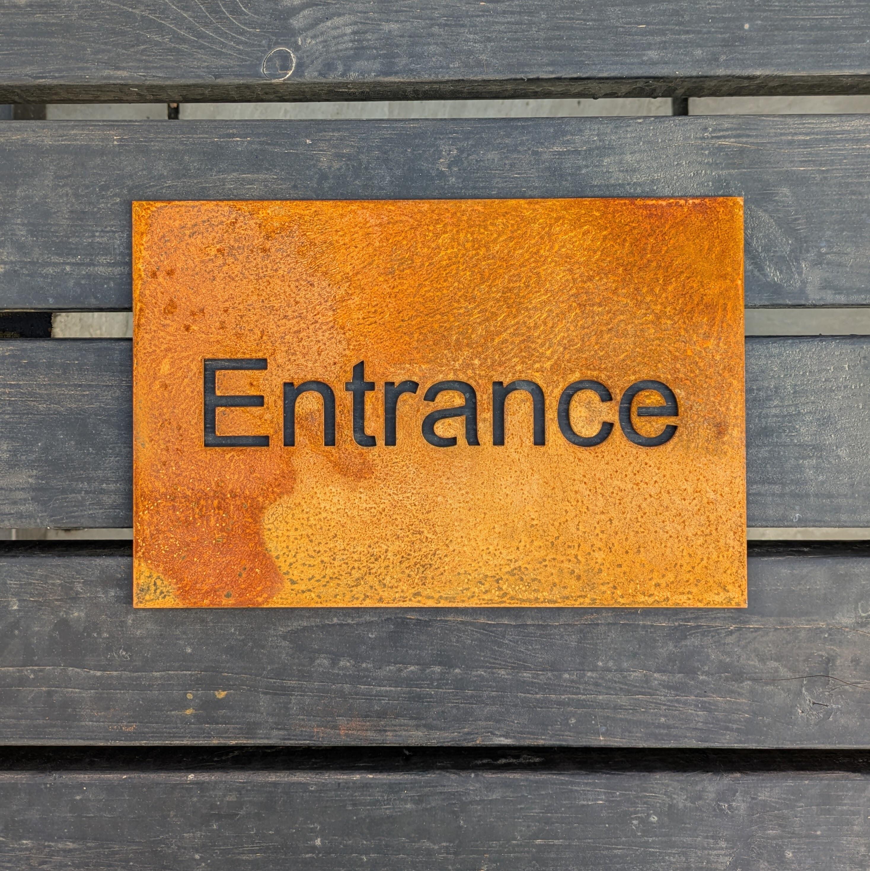 Rustic Corten Steel Rectangle Entry & Exit Signs - A4 Size 210mm x ...