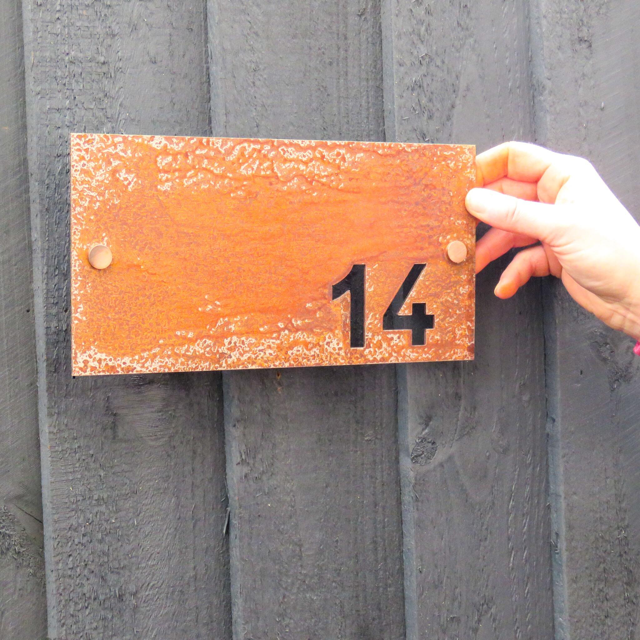 Corten steel house number sign