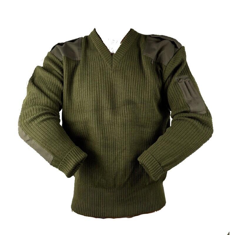 New Genuine Italian Army Issue Commando Green Wool Jumper V Neck L XL