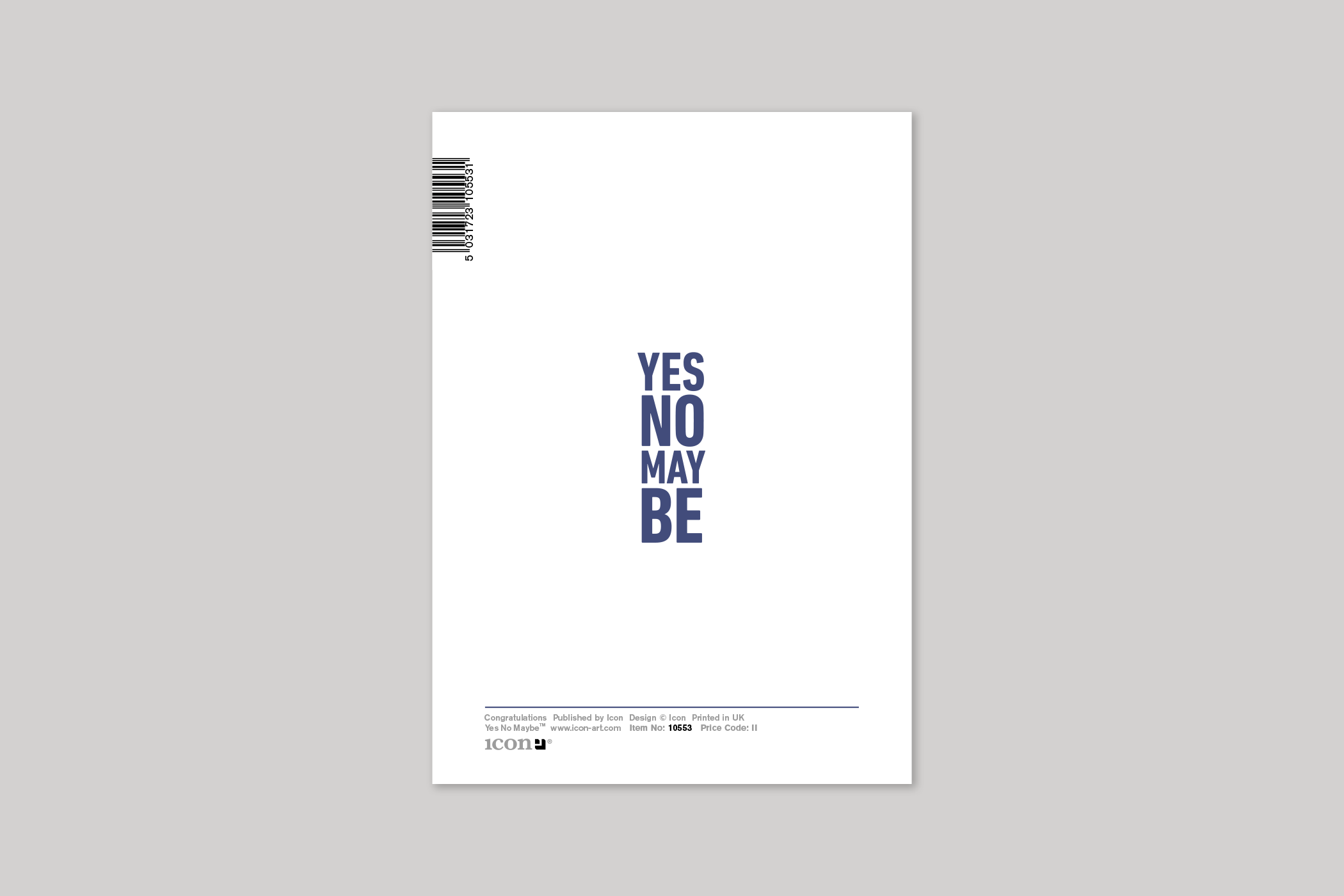 Congratulations typographic greeting card from Yes No Maybe range by Icon, with envelope.