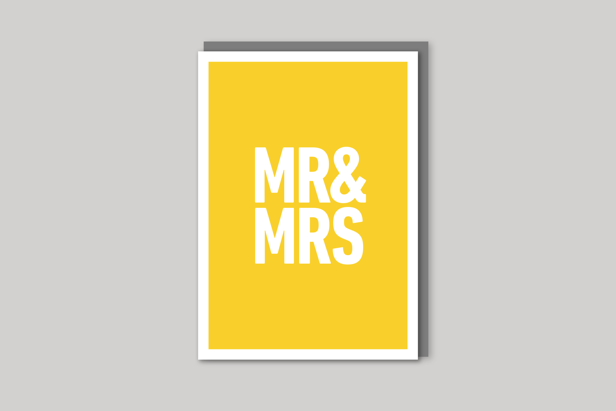 Mr & Mrs wedding card typographic greeting card from Yes No Maybe range by Icon, back page.