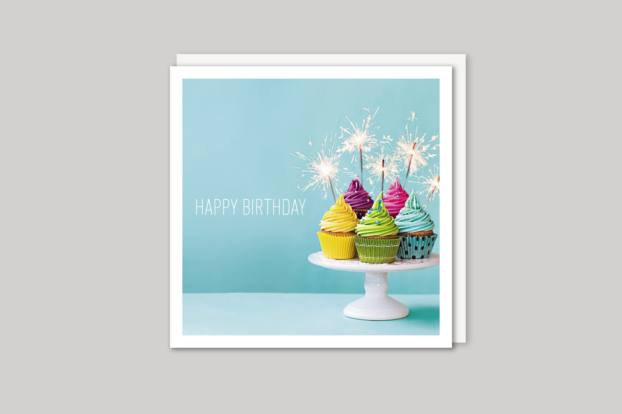 Happy Birthday Cupcakes from Beautiful Days range of contemporary photographic cards by Icon, back page.