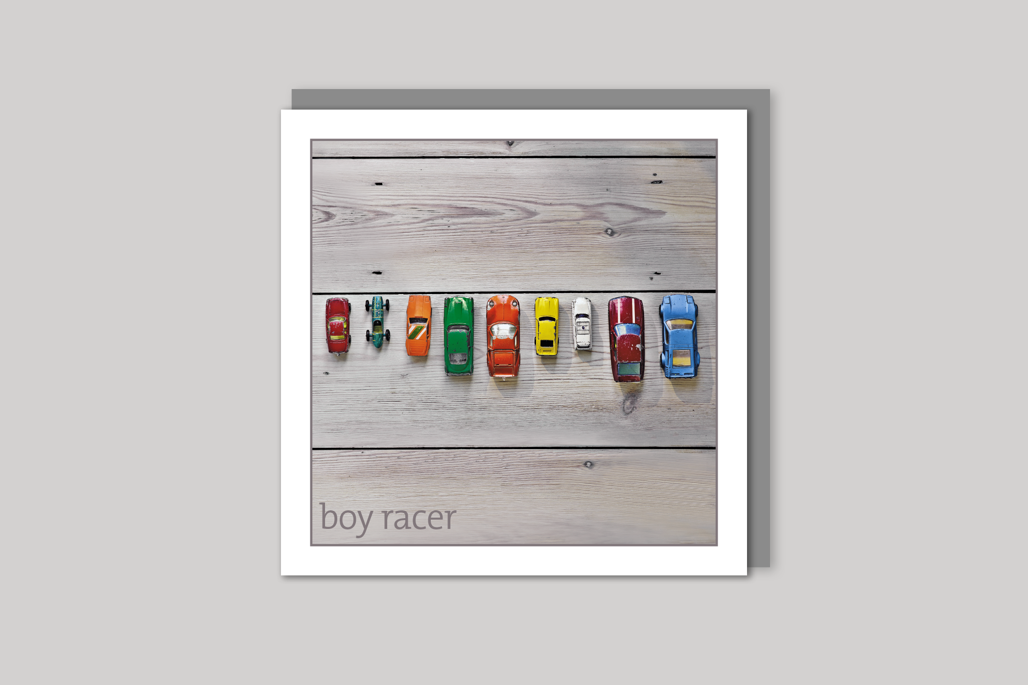 Boy Racer from Exposure Silver Edition range of greeting cards by Icon, back page.