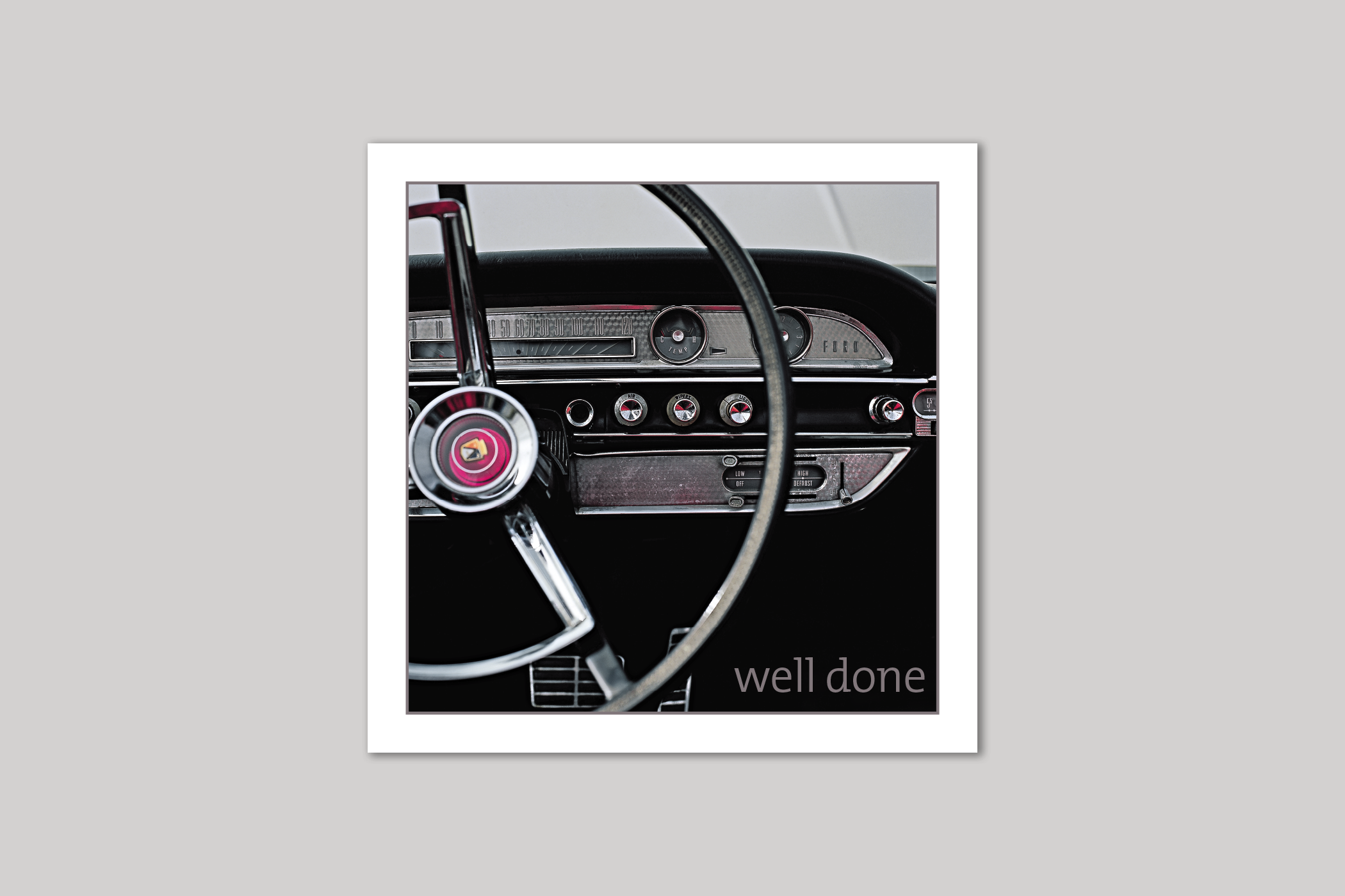 Vintage Car driving test card from Exposure Silver Edition range of greeting cards by Icon.