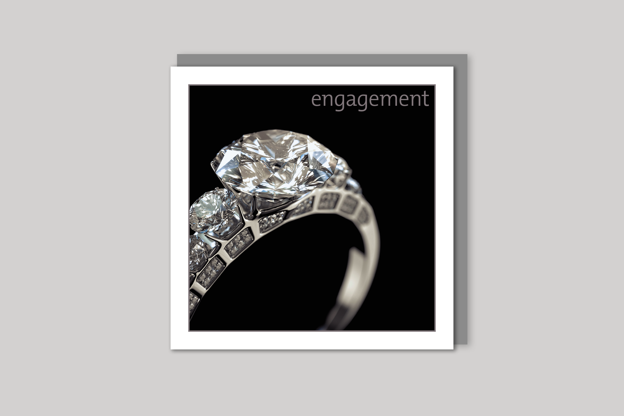 Diamond Ring engagement card from Exposure Silver Edition range of greeting cards by Icon, back page.