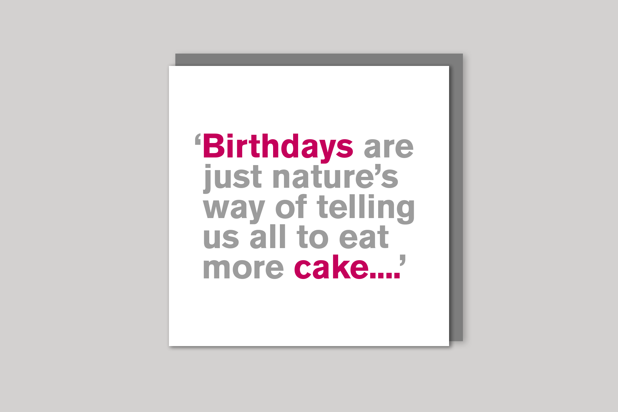 Eat More Cake from Lyric range of quotation cards by Icon, back page.