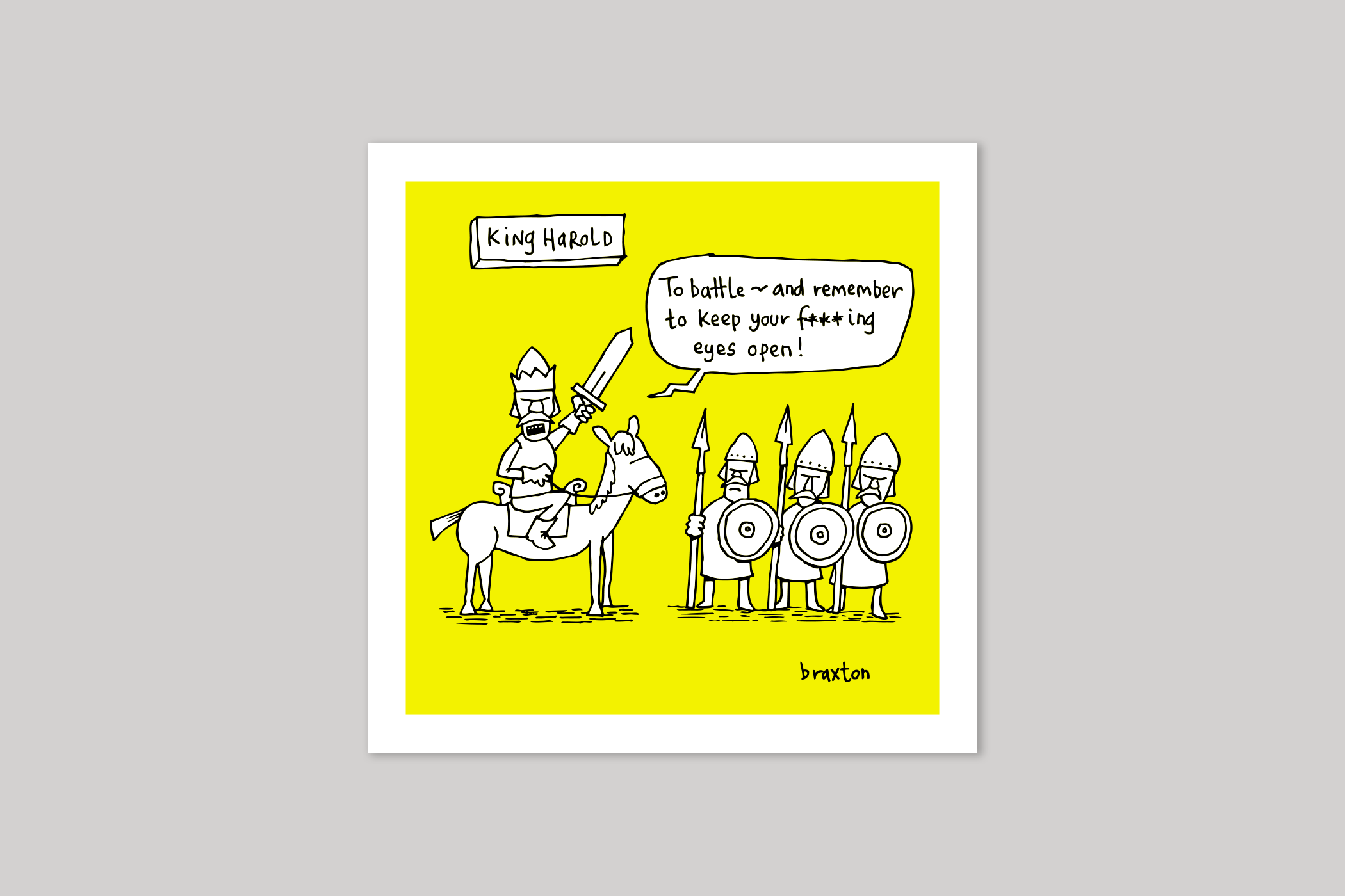 King Harold humorous illustration from History of the World range of greeting cards by Icon.