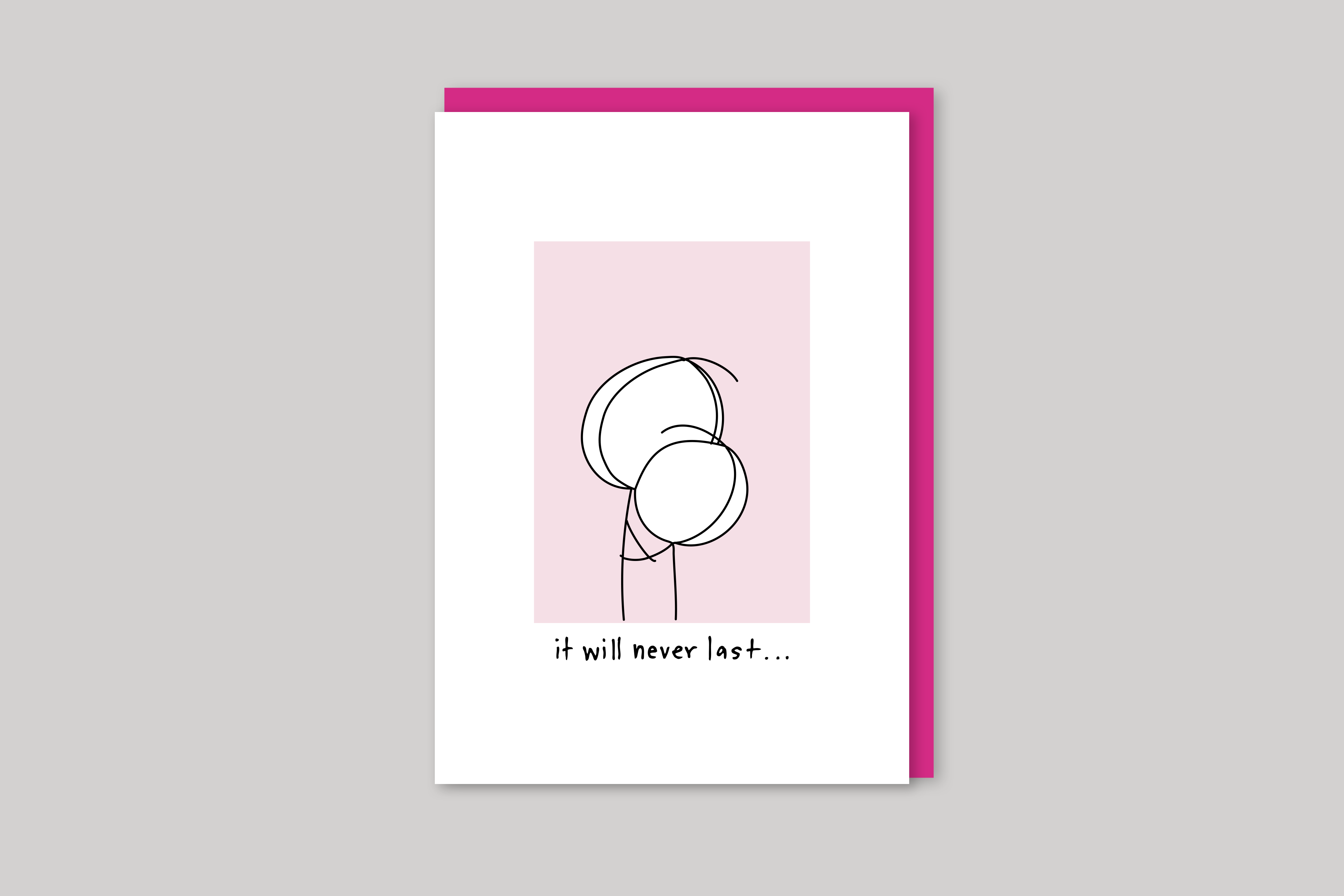 It Will Never Last engagement card humorous illustration from Mean Cards range of greeting cards by Icon, back page.