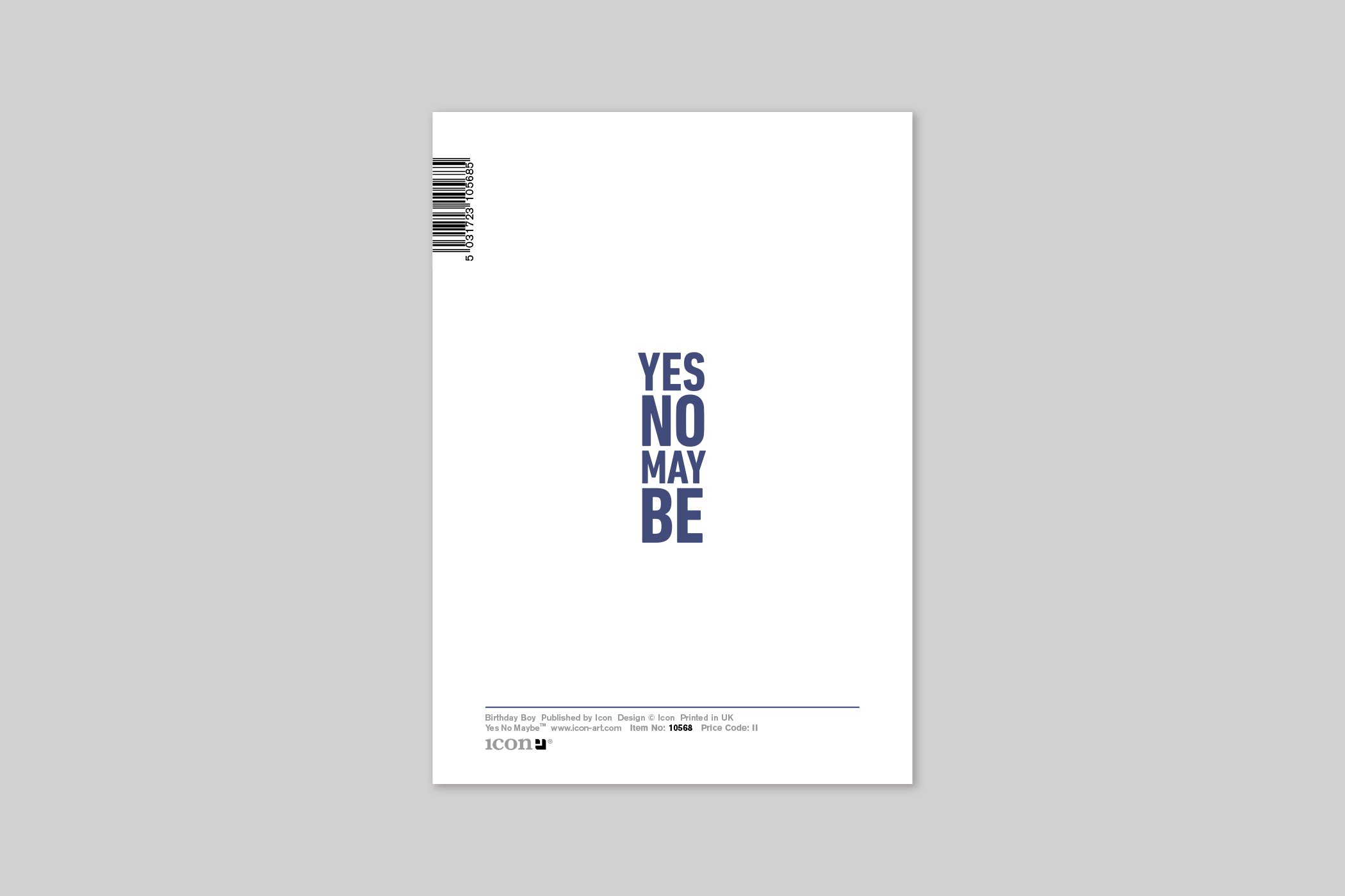 Birthday Boy typographic greeting card from Yes No Maybe range by Icon, with envelope.