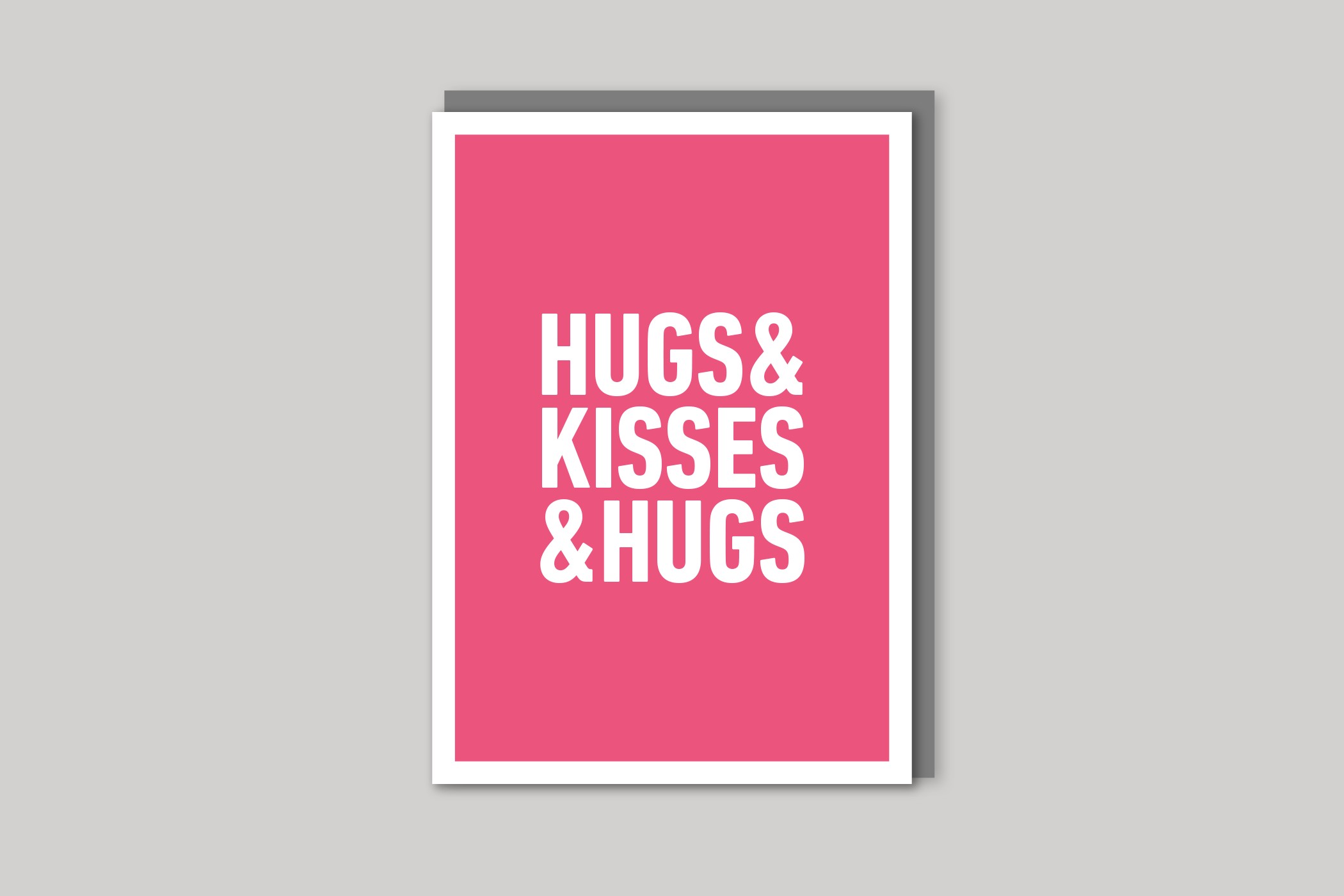 Hugs & Kisses & Hugs typographic greeting card from Yes No Maybe range by Icon, back page.