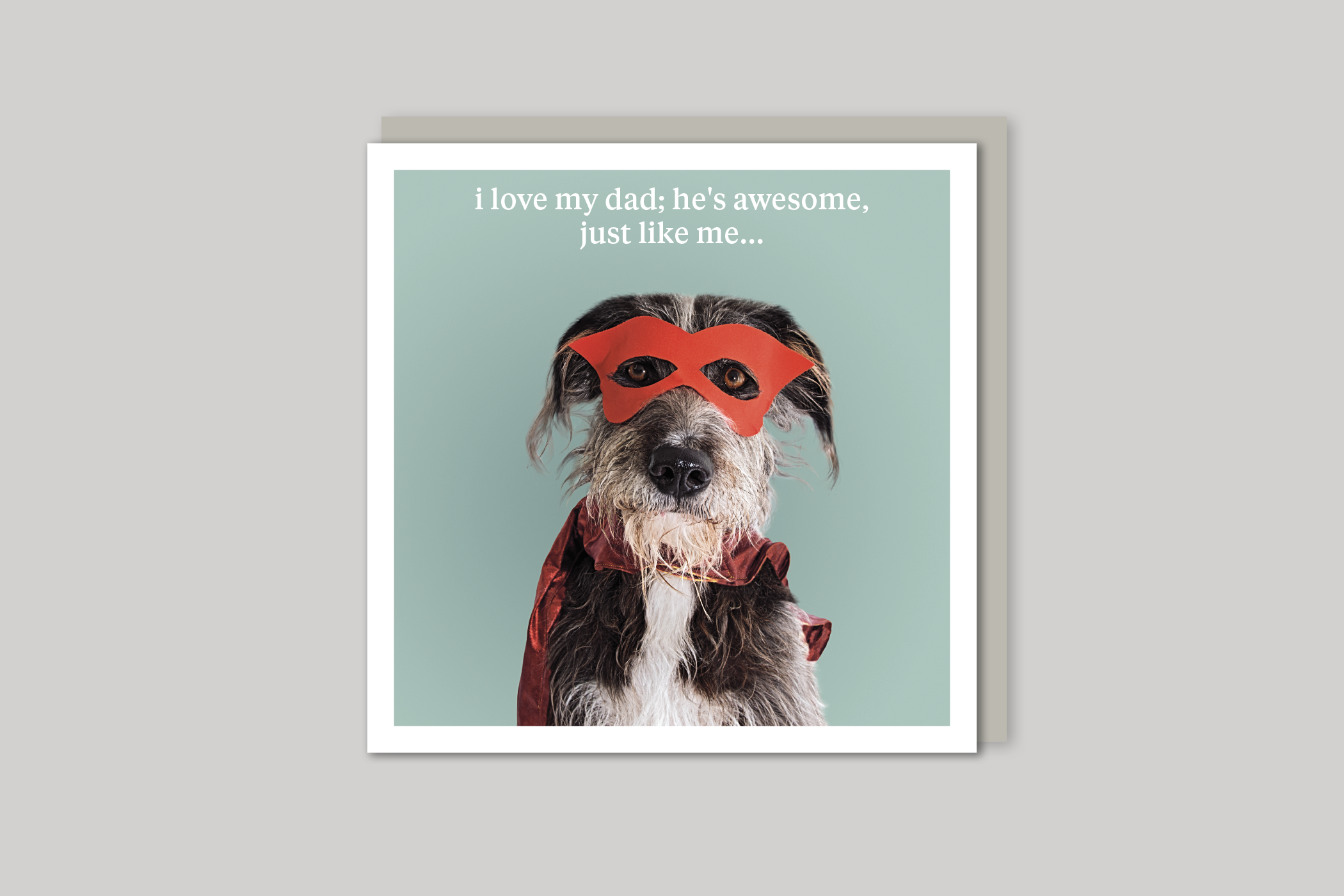 Just Like Me dad card quirky animal portrait from Curious World range of greeting cards by Icon, back page.