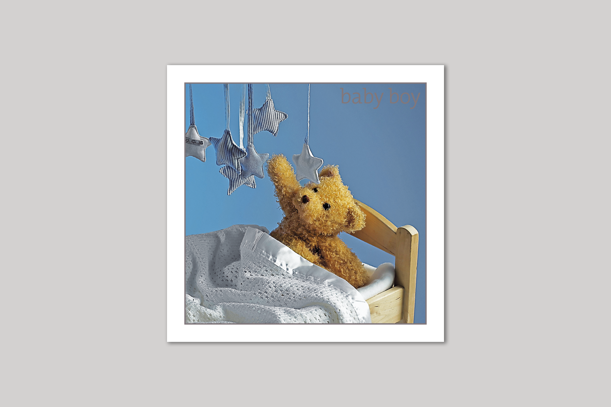 Teddy Mobile new baby boy card from Exposure Silver Edition range of greeting cards by Icon.
