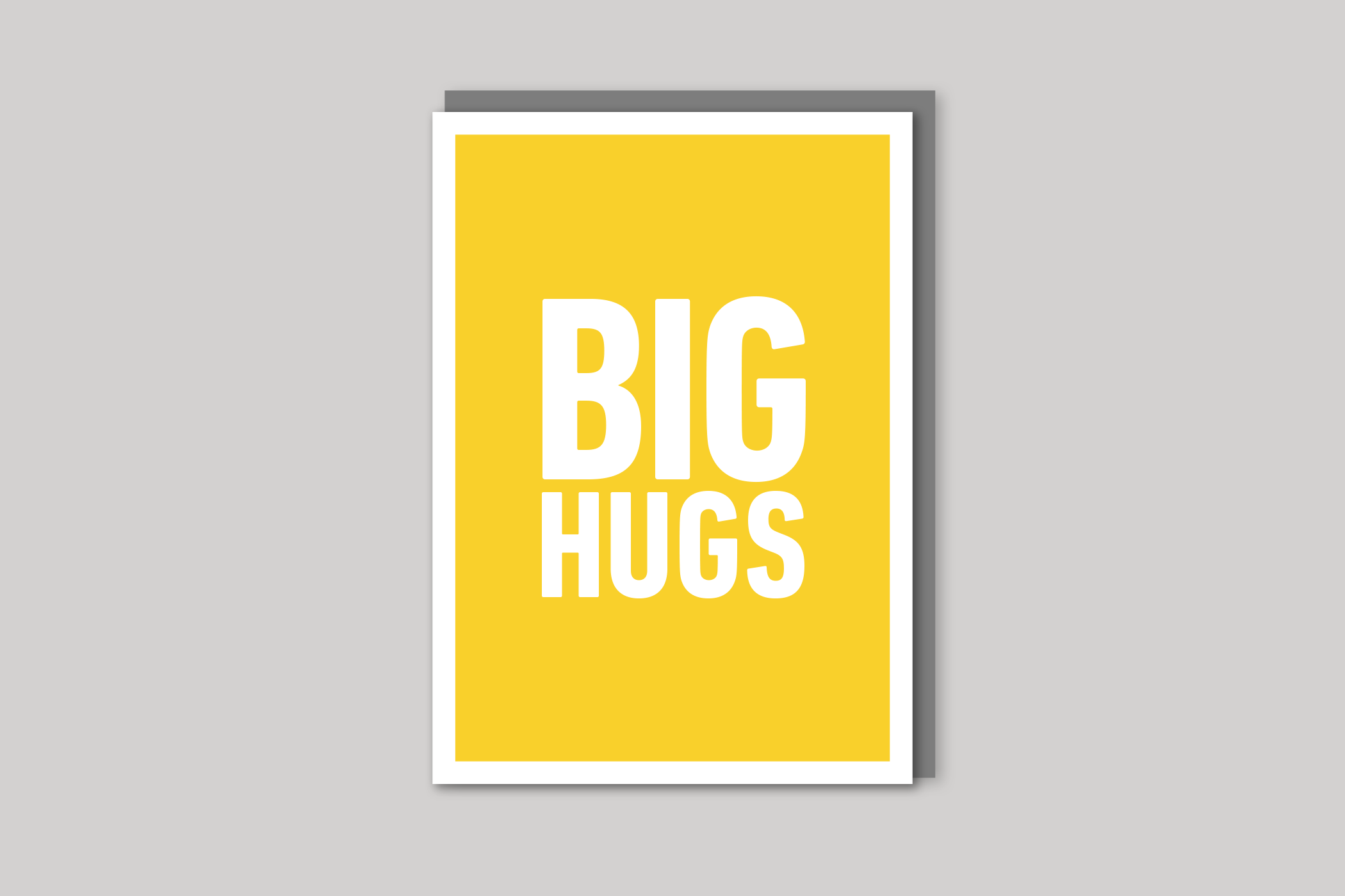 Big Hugs typographic greeting card from Yes No Maybe range by Icon, back page.