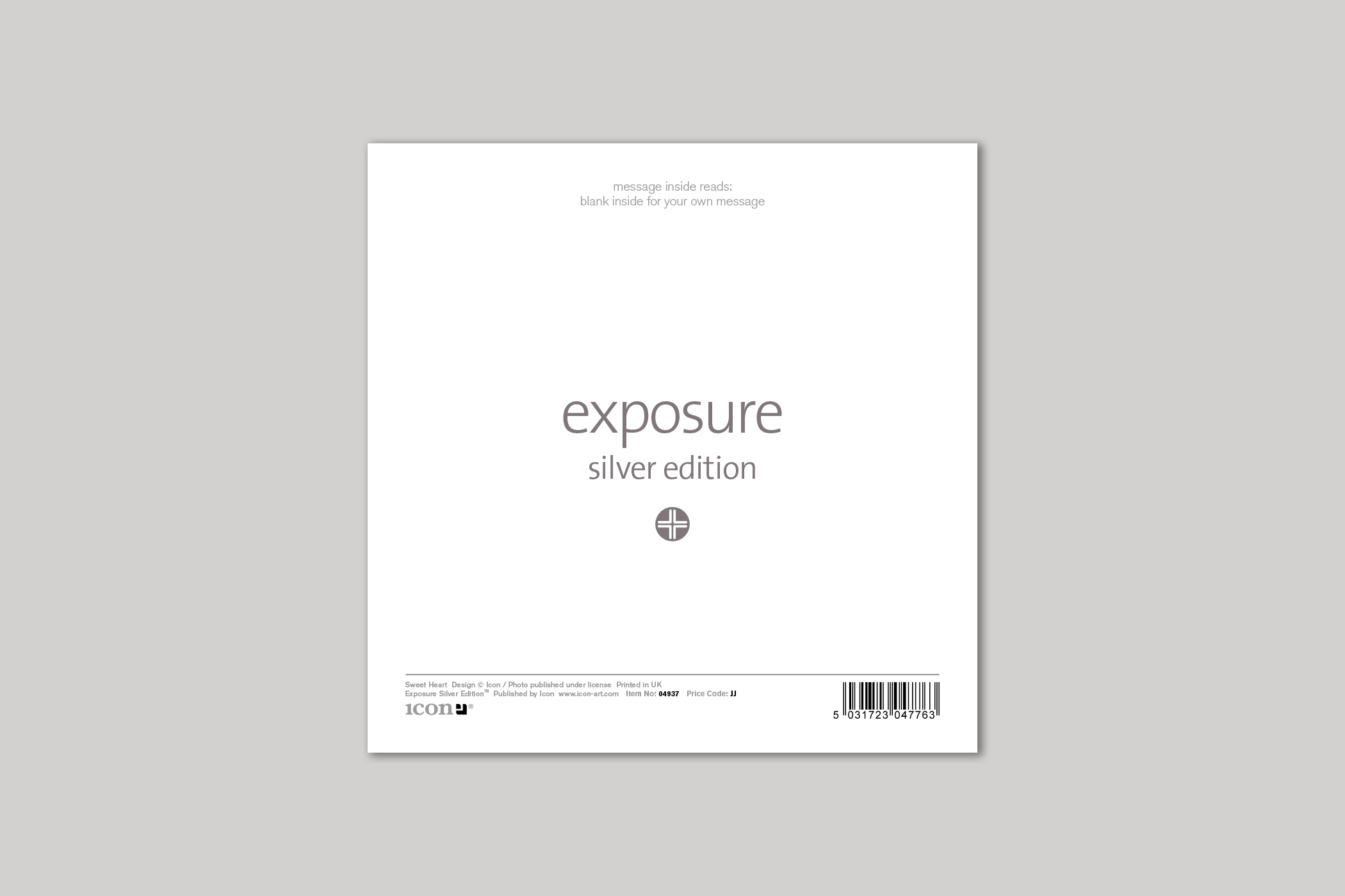 Sweet Heart from Exposure Silver Edition range of greeting cards by Icon, with envelope.