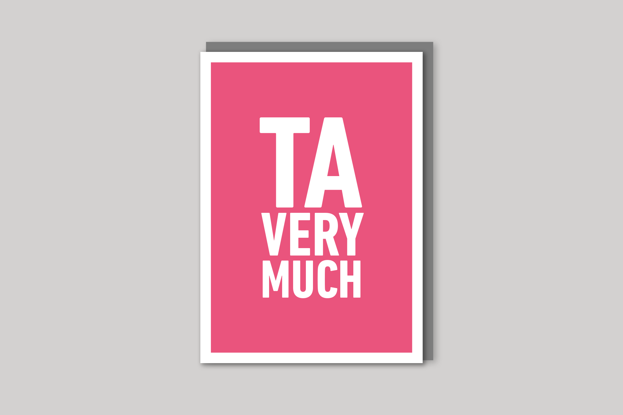 Ta Very Much thank you card typographic greeting card from Yes No Maybe range by Icon, back page.