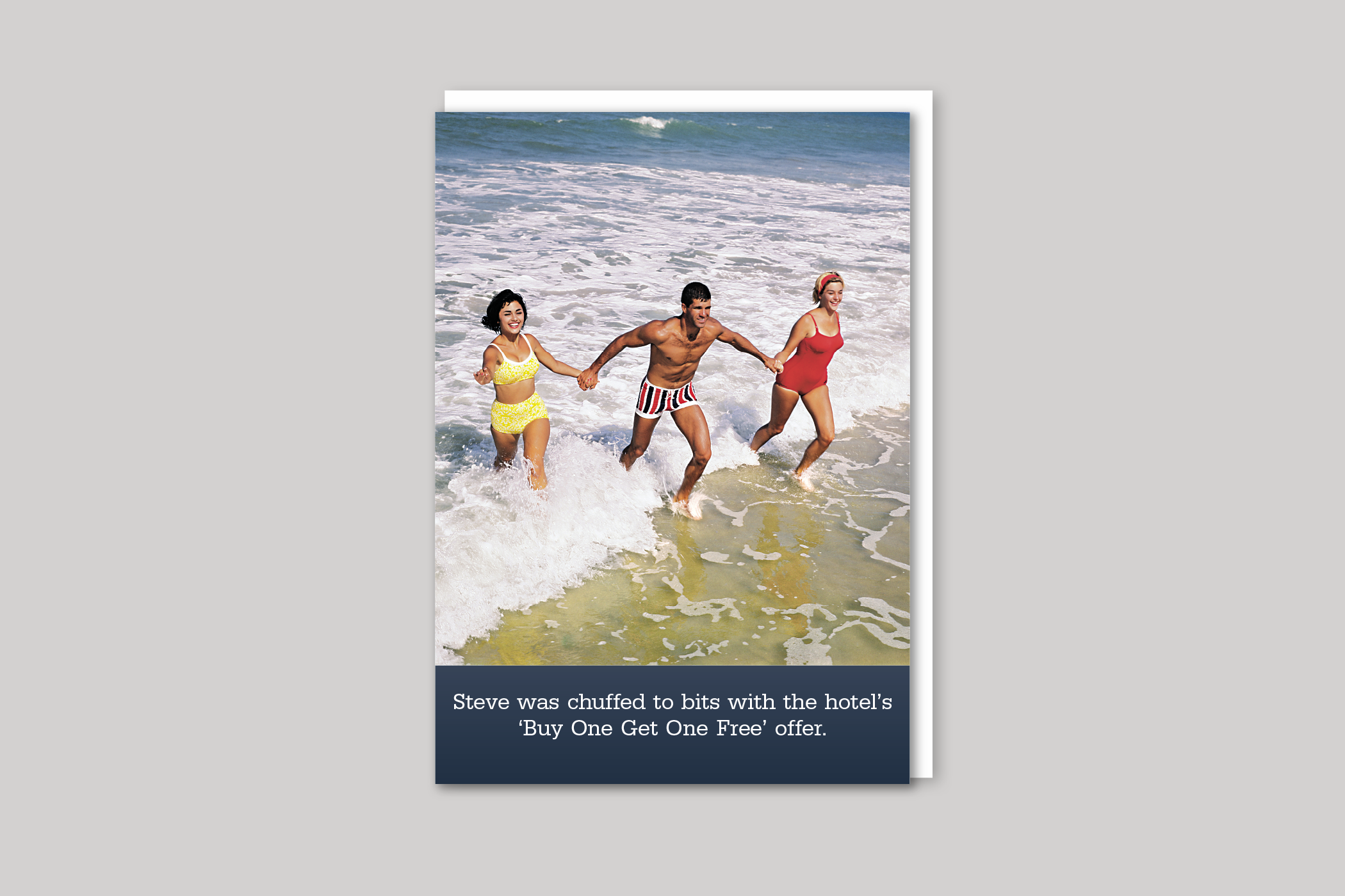 Hotel Offer from Blush humour range of greeting cards by Icon, back page.