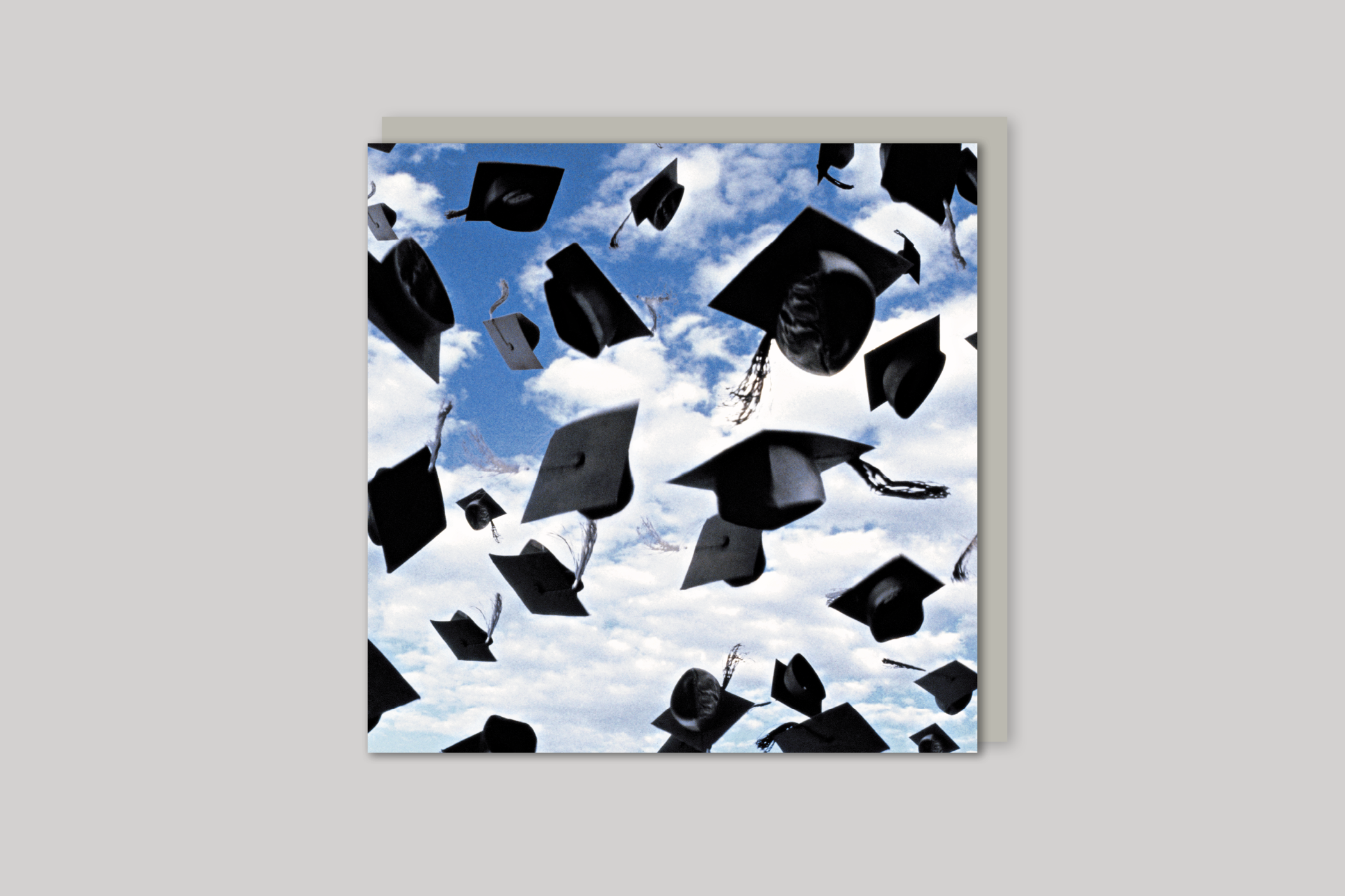 Mortar Boards graduation card from Exposure range of photographic cards by Icon, back page.