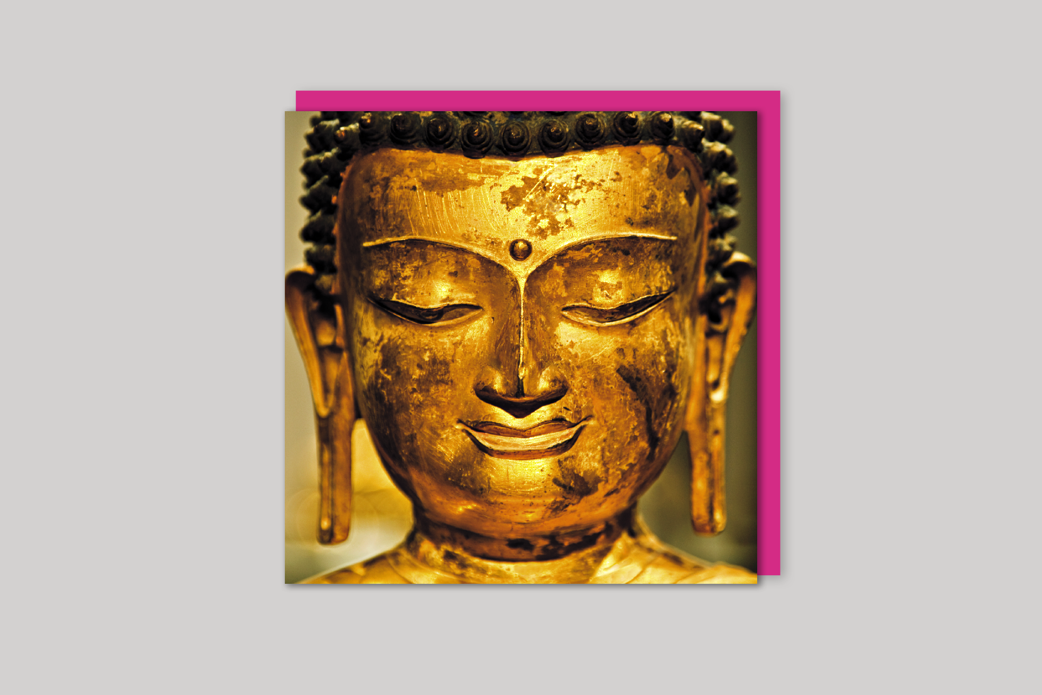 Golden Buddha from Exposure range of photographic cards by Icon, back page.