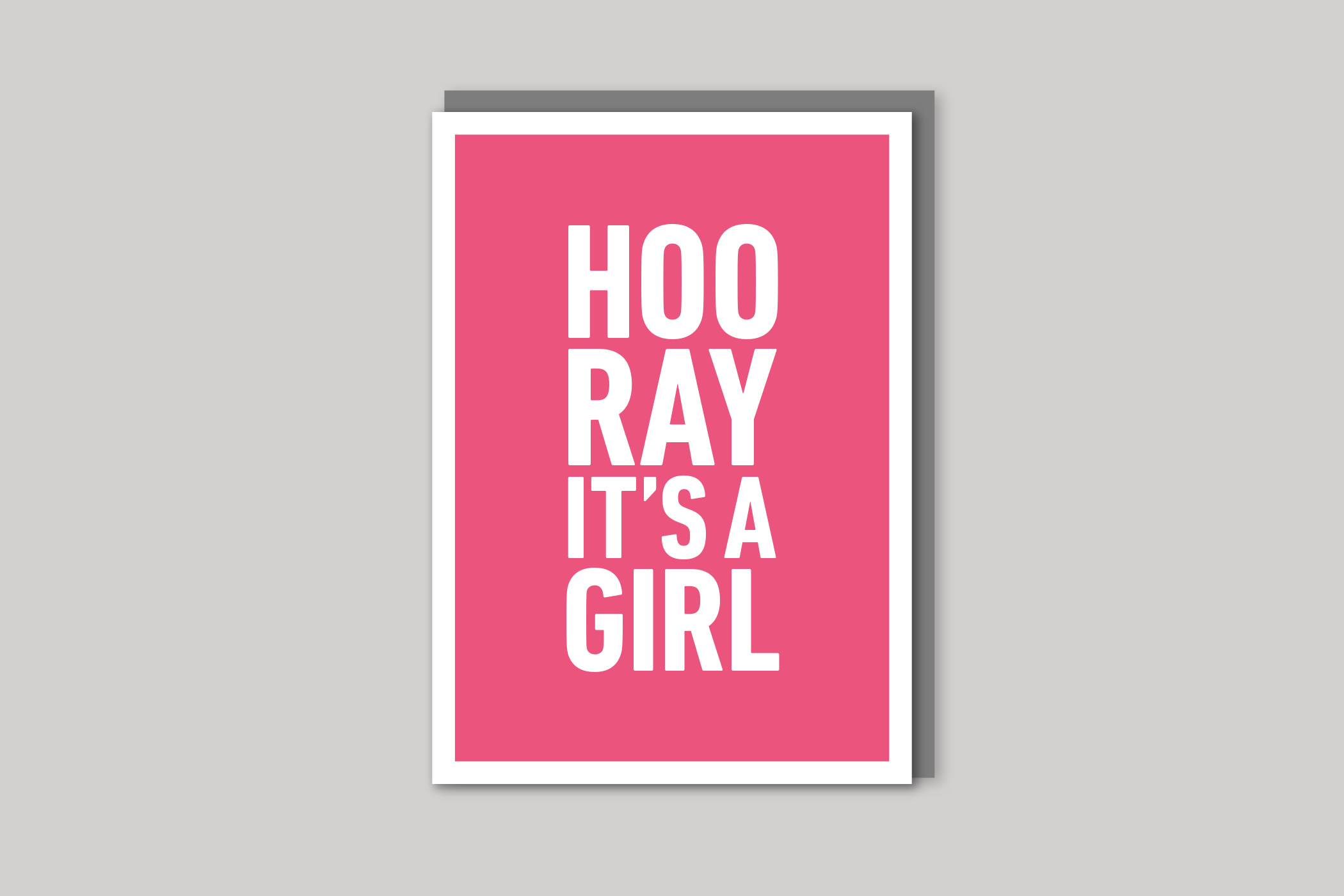 Hooray It's A Girl new baby girl card typographic greeting card from Yes No Maybe range by Icon, back page.