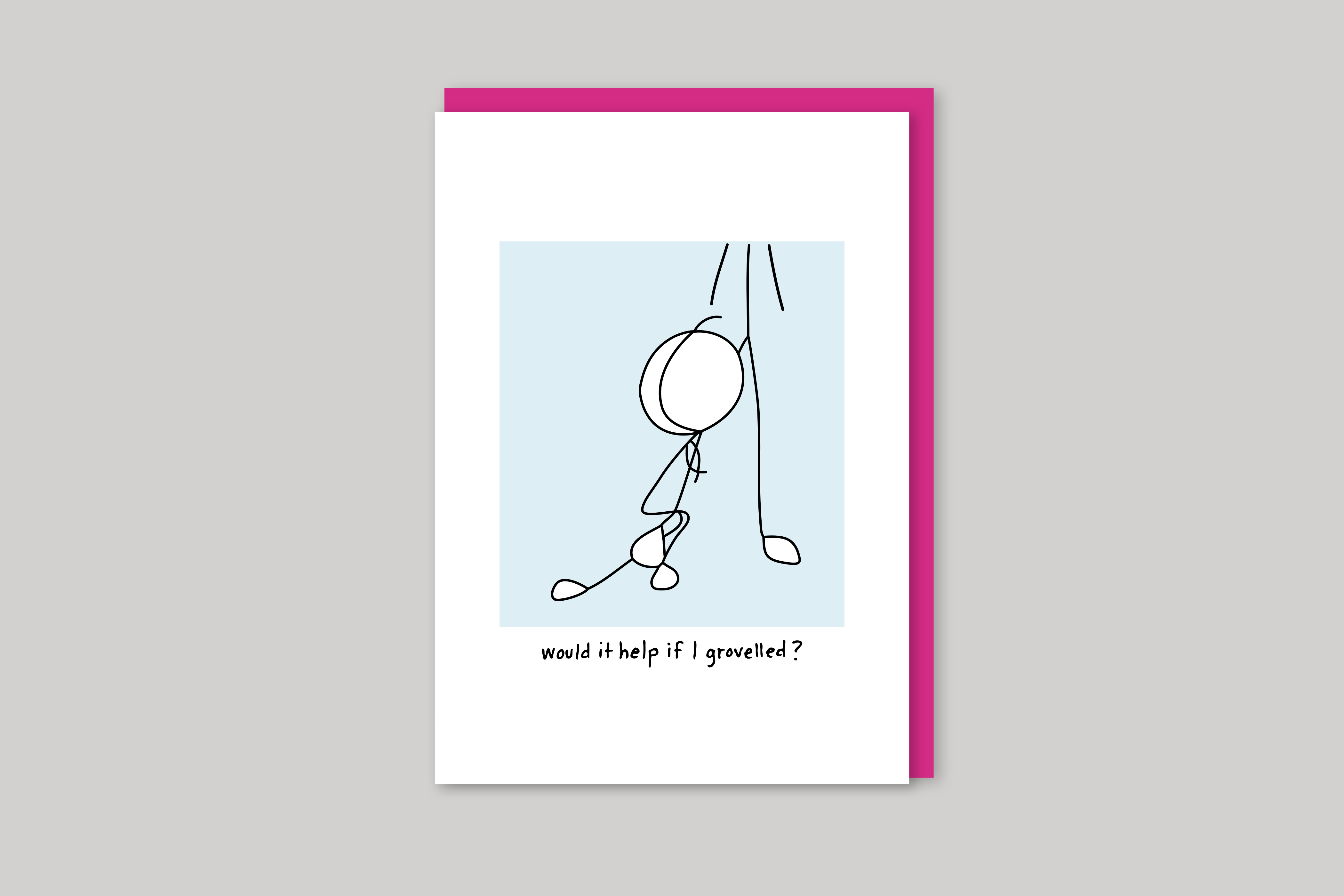 Would It Help If I Grovelled? sorry card humorous illustration from Mean Cards range of greeting cards by Icon, back page.